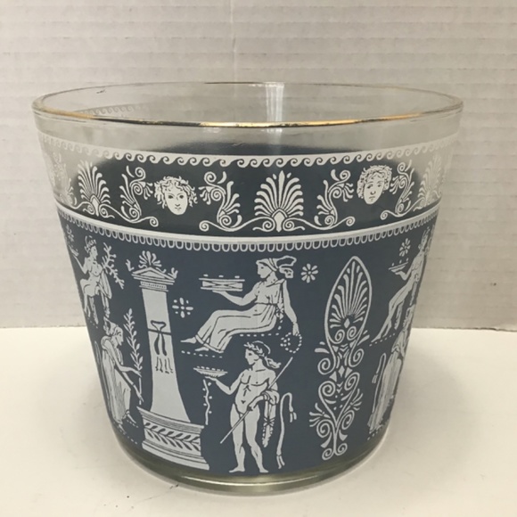 Mid Century Jeannette Glass Ice Bucket Corinthian Blue Greek Hellenic 1960s - Picture 7 of 7